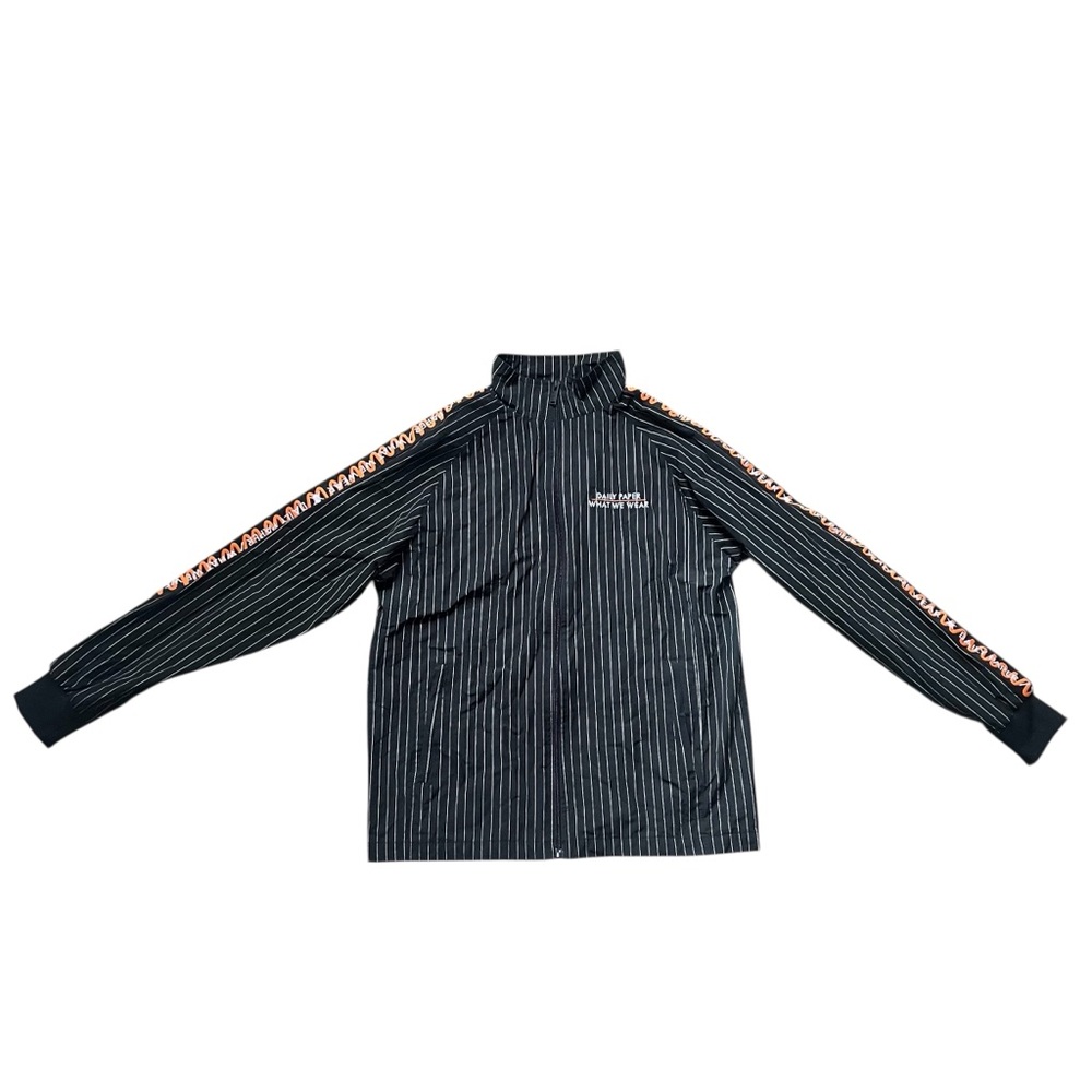 Daily Paper Black Striped Zip Windbreaker Jacket Orange Accent Size XS